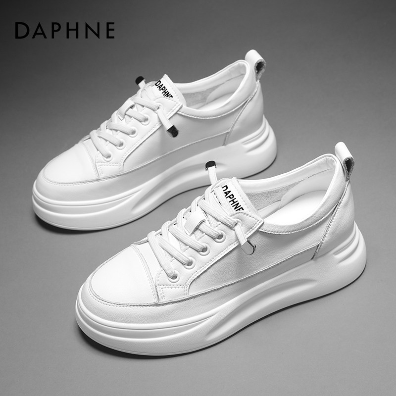 Daphne's real leather white shoes 2023 new flat - floor sports shoes increase plate shoes in spring