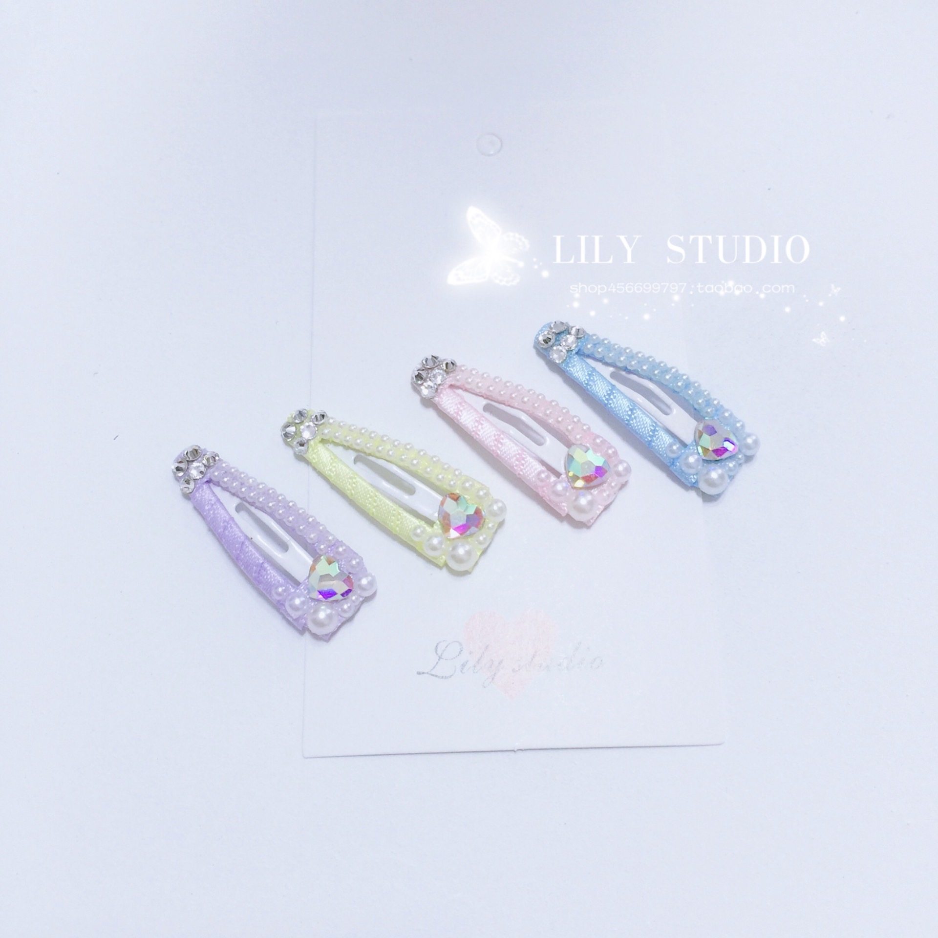 Lily studio handmade pet headdress Teddy York Schasi Schmaldis pearl peach heart diamond BB clip