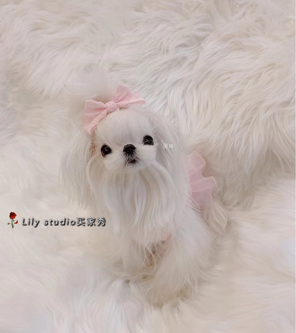 Lily studio original handmade pet hair clip pink girl bow head flower Maltese Yorkshire