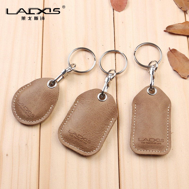 LaXS Leather Door Forbidden Card Cover Key Buckle Rectangular Round Drop Sensing Community Door Card Bag Male Retro Head Layer Cow Leather
