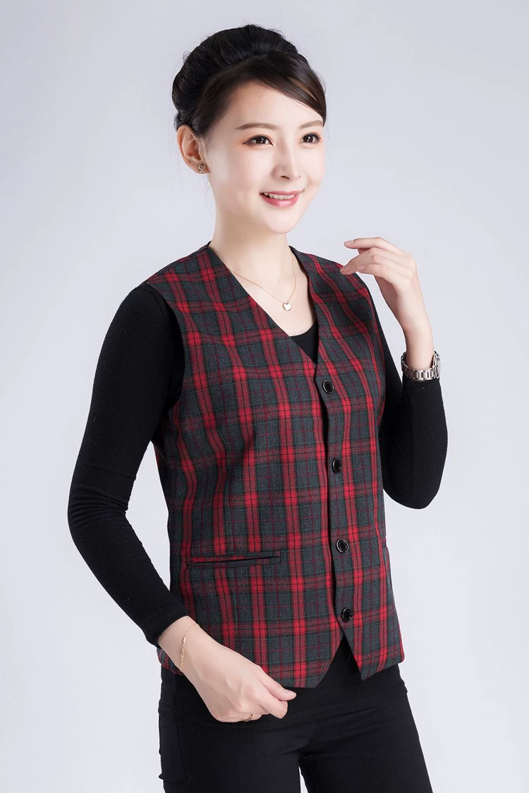 Áo khoác nữ trung niên và người già áo vải không tay Slim Women cộng với size áo vest mùa xuân và mùa thu vest mỏng bên trong và bên ngoài - Áo vest