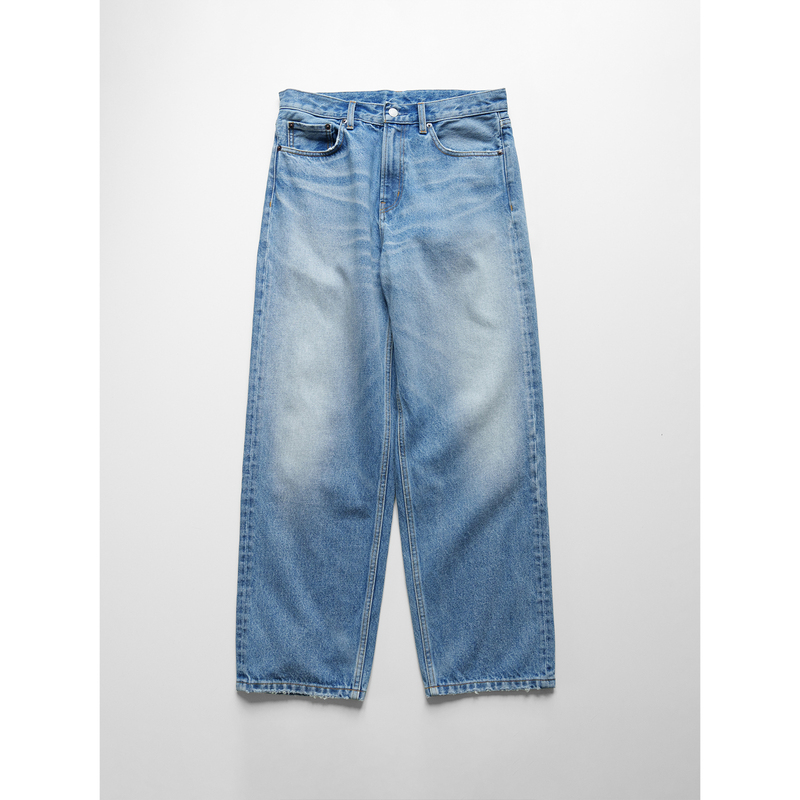 Whimin 90S Retro Washed Loose Mid-Waist Jeans with Handmade Whiskers and Slight Distressing, Unisex