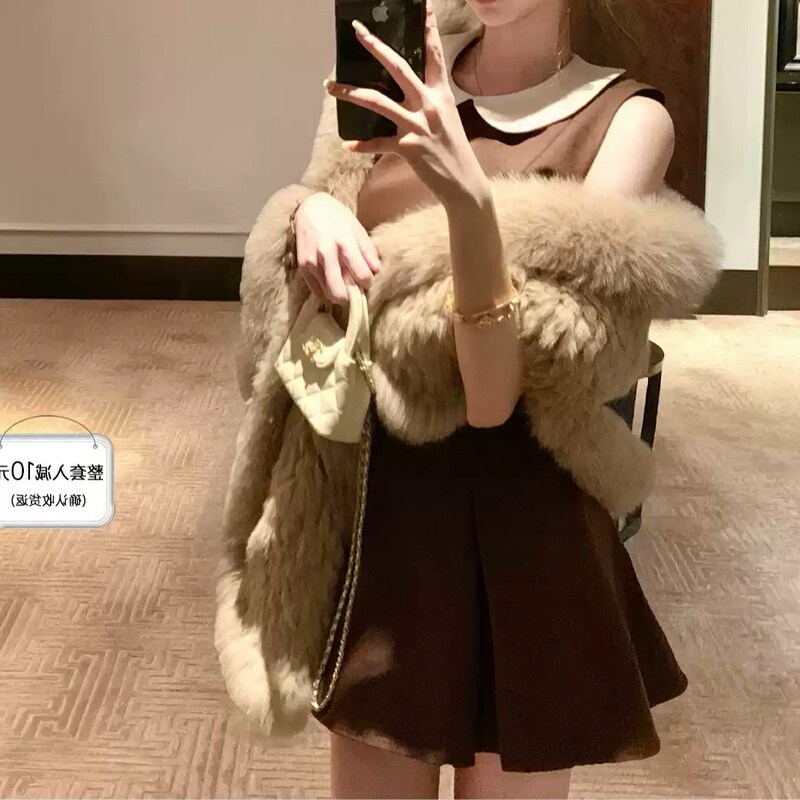 26/Ss Rare Chestnut-Colored Miu-Style Double-Breasted Peter Pan Collar Dress, Sleeveless/Quarter Sleeves 26/Ss Rare Chestnut-Colored Miu-Style Double-Breasted Peter Pan Collar Dress, Sleeveless/Quarter Sleeves