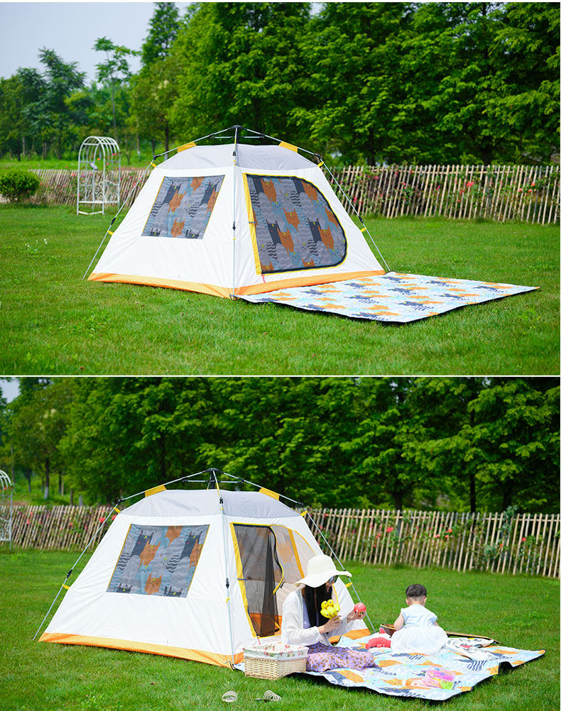 Tent outdoor camping thickened rainproof automatic 3-4 people camping outdoor beach Children 2 people tent