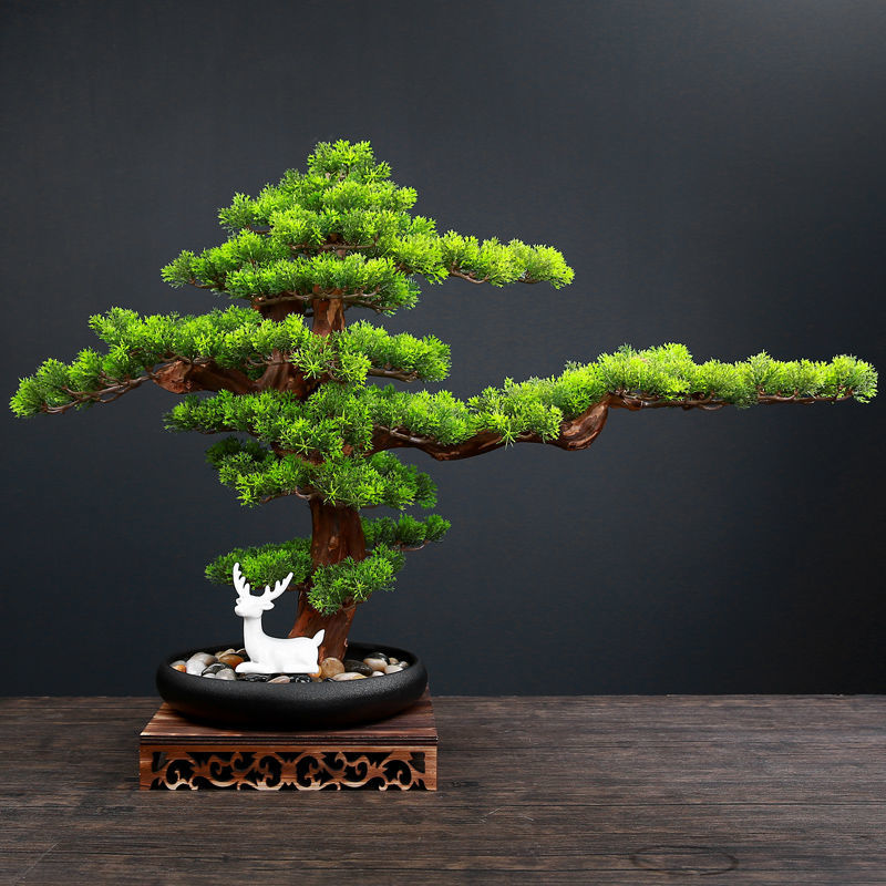 New Chinese ornaments welcome pine bonsai green plant Zen home living room bookcase Boku office soft decorations