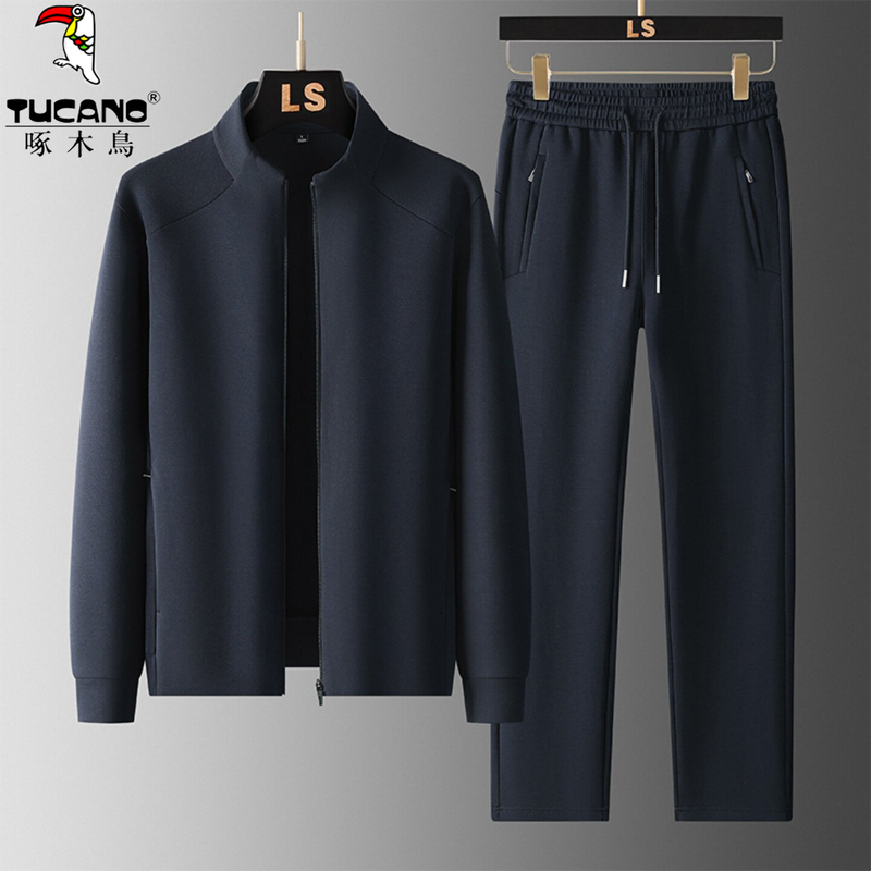 Woodpecker Sports Suit Men's 2026 New Autumn High-End Long-Staple Cotton Casual Suit Stand-Up Collar Two-Piece Set