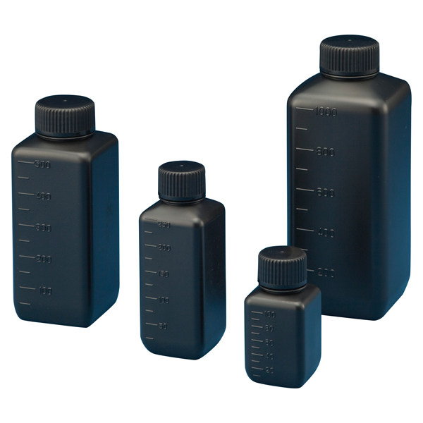 日本NIKKO塑料方瓶HDPE黑白大口小口刻度防漏100/250/500/1000ml