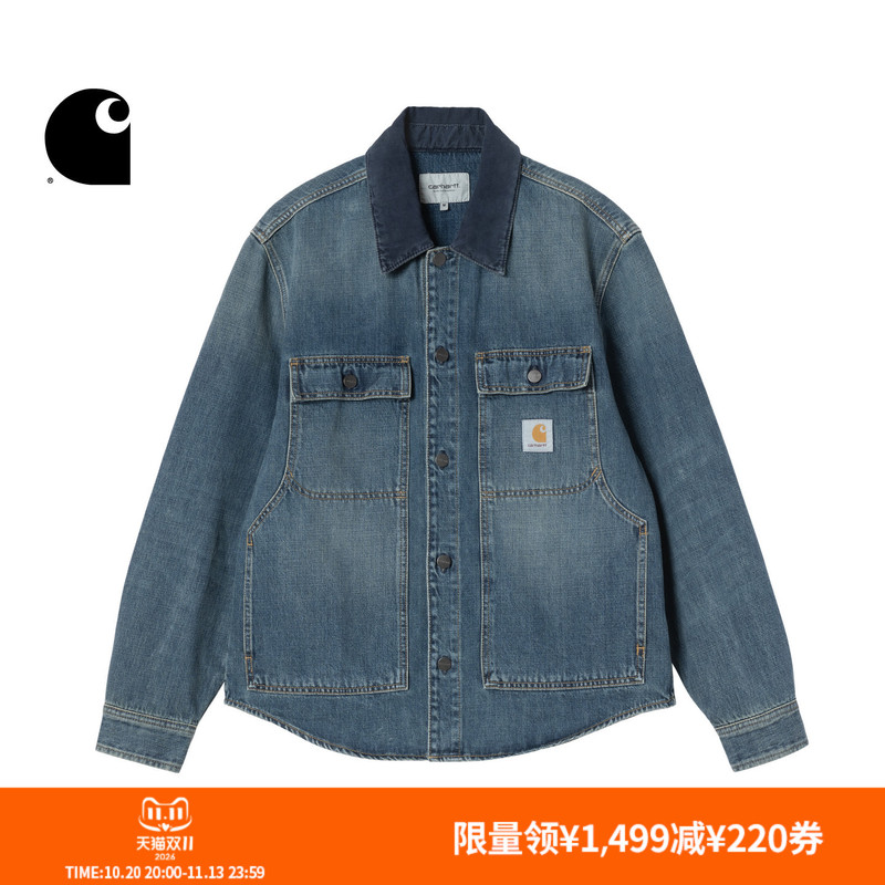 Carhartt Wip Men's Jacket Autumn New Classic Square Logo Vintage Workwear Denim Shirt Carhartt