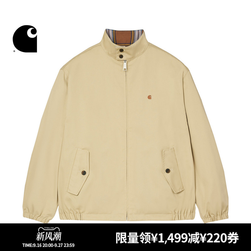 Carhartt Wip Men's Jacket Autumn New Classic C Logo Embroidered Reversible Plaid Stand Collar Workwear Carhartt Wip Men's Jacket Autumn New Classic C Logo Embroidered Reversible Plaid Stand Collar Workwear
