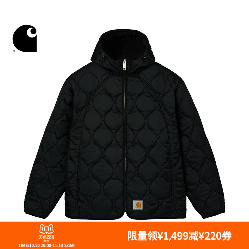 Carhartt Wip Men's Jacket Autumn and Winter New Classic Square Logo Quilted Zipper Hooded Carhartt