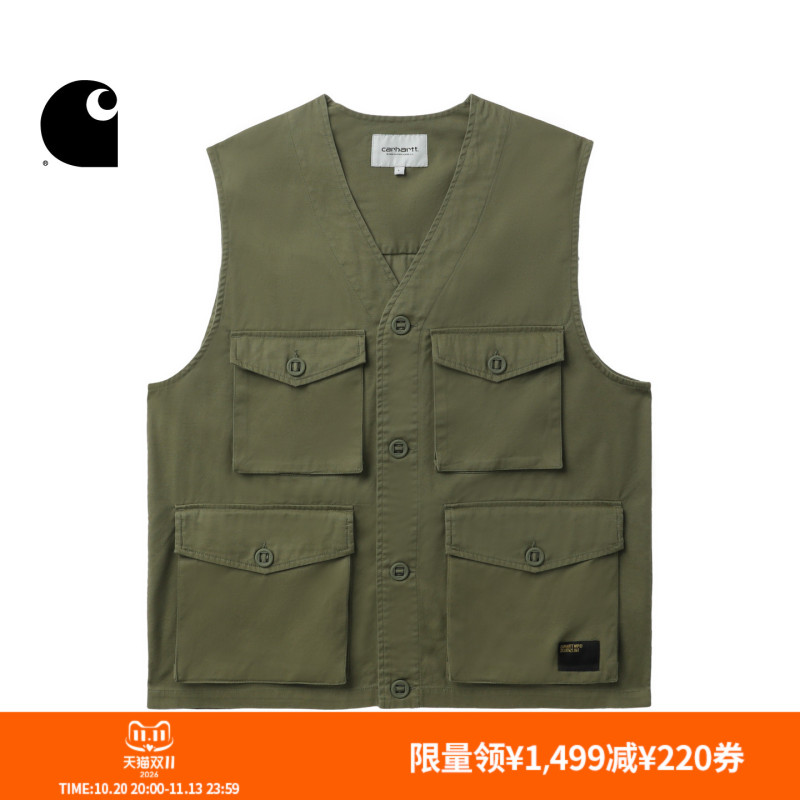 Carhartt Wip Men's Vest Autumn and Winter Military Style Logo Label Multi-Pocket Workwear Trendy Carhartt