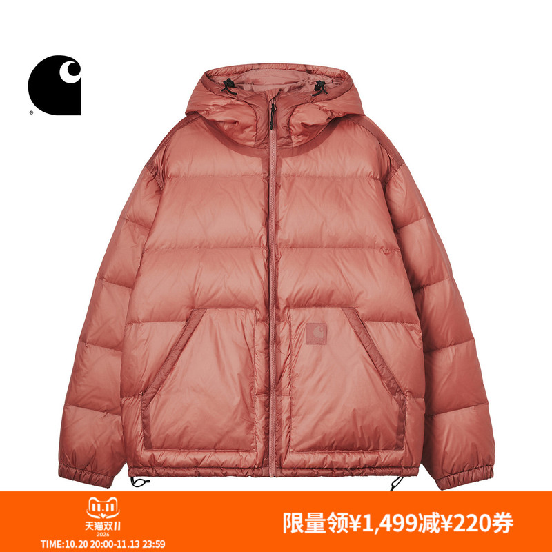 Carhartt Wip down Jacket Men's Autumn and Winter Classic Square Logo Translucent Fabric Hooded Carhartt