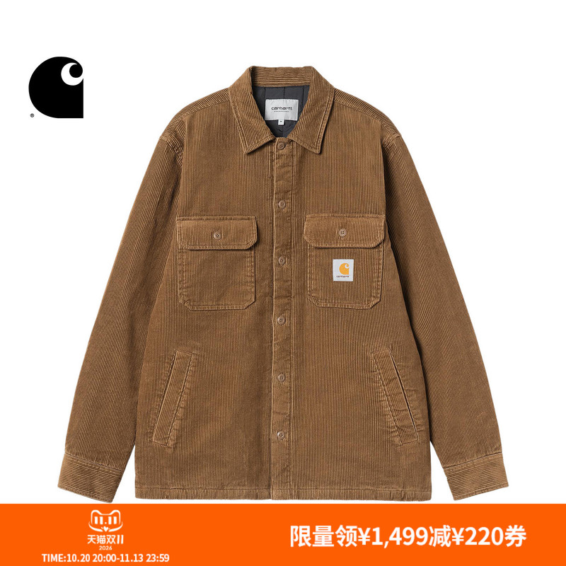 Carhartt Wip Men's Jacket Autumn New Classic Square Logo Corduroy Wide-Fit Thick Long-Sleeve Shirt