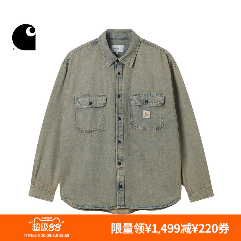 Carhartt Wip Shirt Jacket Men's Summer Classic Square Logo Denim Workwear Long Sleeve Carhartt Wip Shirt Jacket Men's Summer Classic Square Logo Denim Workwear Long Sleeve