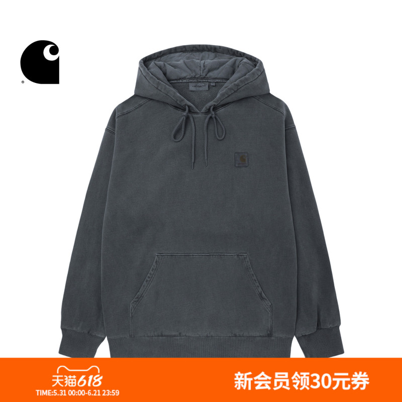 Carhartt Wip Sweatshirt Men's Spring Classic Square Logo Washed Vintage Wide-Fit Hooded Carhartt
