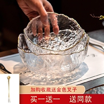 Hammer gold-edged glass bowl large household tableware Japanese fruit salad bowl transparent dessert bowl oatnet Red Bowl