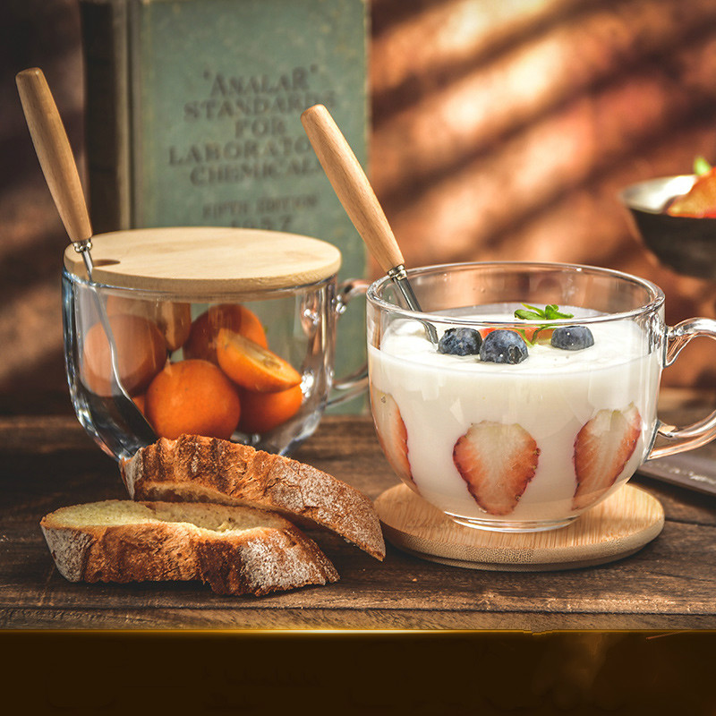 Transparent Oat Breakfast Cup Coffee Milk Glass Mug Home With Lid Spoon Large Capacity Water Cup Ins Women Bring