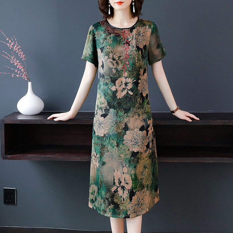 2020 Mom Summer Nguyên Đán Vintage Trung niên Giảm Mid-Length dress 680.519