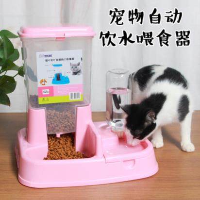  Dog food automatic feeding machine large dog young cat double bowl eating basin cute kitty special drinking water small and medium food box