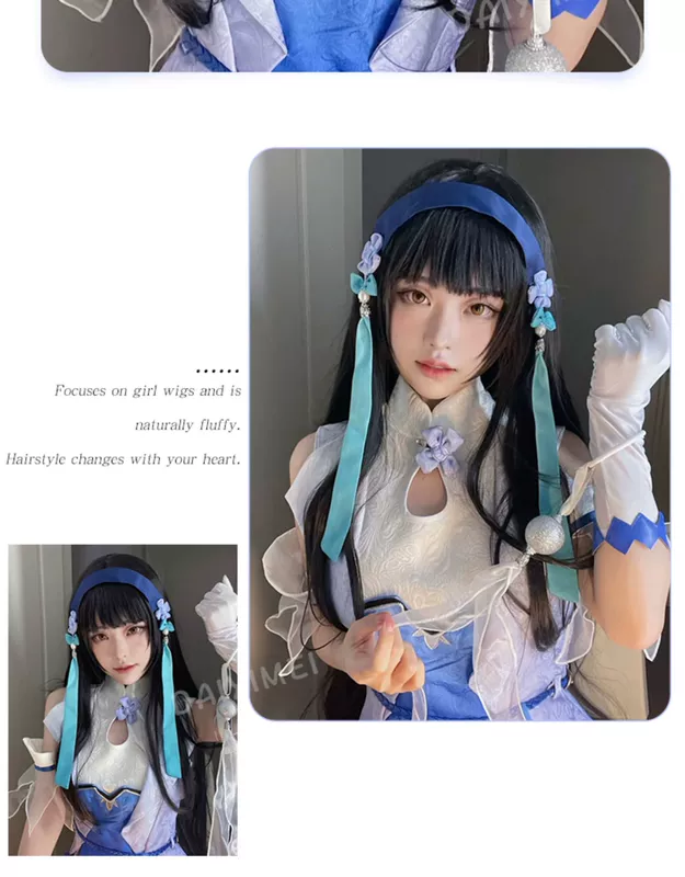 Tóc Giả Nữ Dài Vua Xishi Halloween Cosplay Truyện Tranh Nổ Ngọt Thoáng Mát Đen Dài Thẳng Full Mũ Trùm Đầu