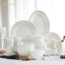 JERYOUN Chinese ceramic dishes set light luxury home dishes Tangshan bone china pure white tableware high-end creativity