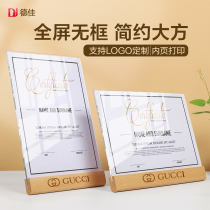 Honorary certificate frame customized shell A4 enterprise excellent employee award-winning inner core printing high-grade solid wood authorization frame award frame acrylic certificate photo frame appointment letter letter appointment display frame