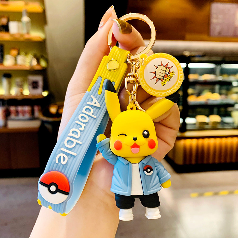 Personality creative Pikachu keychain Female cute exquisite school bag doll pendant small ring chain male net red car pendant decoration