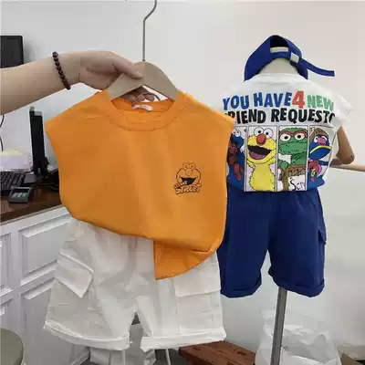 (Set) boys summer suit children Korean T-shirt sleeveless shorts two-piece boy vest short pants set