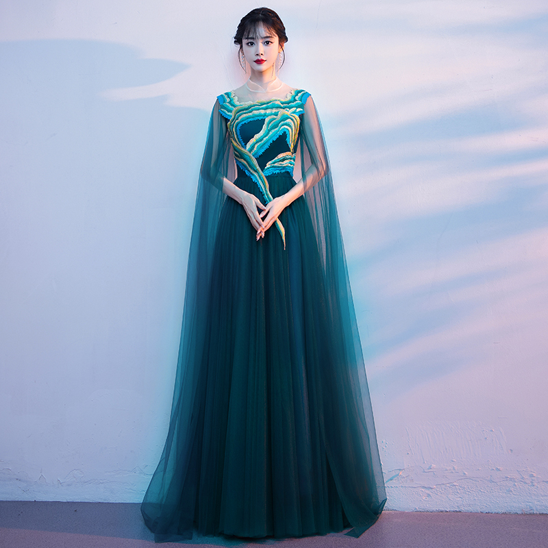Choir Performance Costume Green Solo Host Recitation Conductor New Long Dress Adult Competition Stage Women's High-End