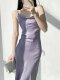 Satin suspender dress for women, acetate swing collar, high-end, elegant, long skirt, adjustable suit base skirt