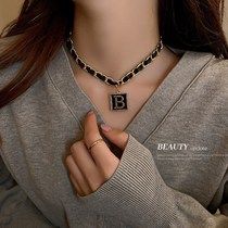 Korean Dongdaemun Letter B Square Leather Wrapped Chain Necklace Personalized Clavicle Net Red Necklace Women