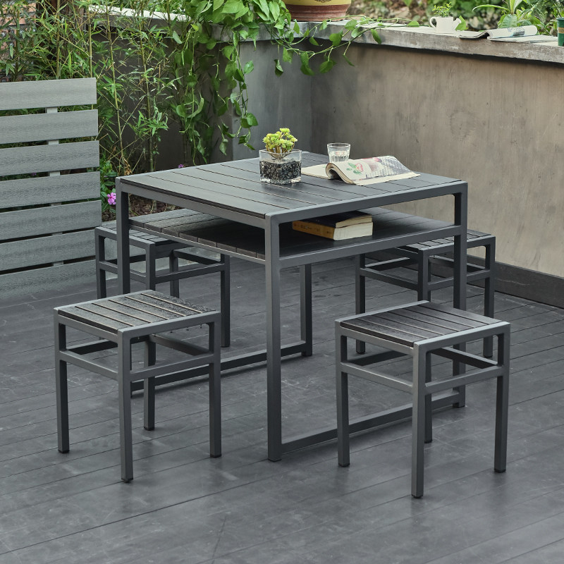 Outdoor plastic wood tables and chairs can be stored sun-resistant patio terrace garden outdoor leisure simple table and chair set 