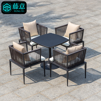 Outdoor table and chair rattan single chair balcony small table and chair outdoor chair cafe leisure rattan chair three-piece combination