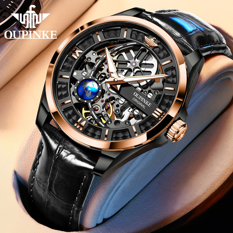 Nameplate Hollowed-out Watches Men's Fully Automatic Mechanical Watches Swiss Tide Waterproof Brands Men's Watches Nighttime