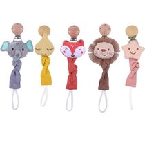 Baby Pacifier Clip Infant Newborn Linen Cotton Animal Wooden
