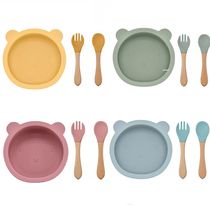 3Pcs Set Baby Silicone Suction Bowl Spoon Fork Set BPA Free