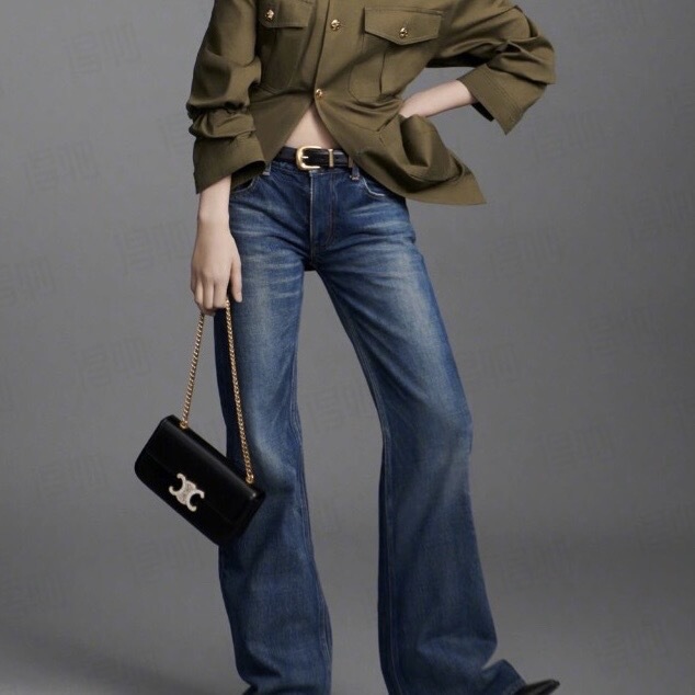 99% New with Tags Celine Fw21 Washed Twill Denim Flared Jeans Size 26 02557