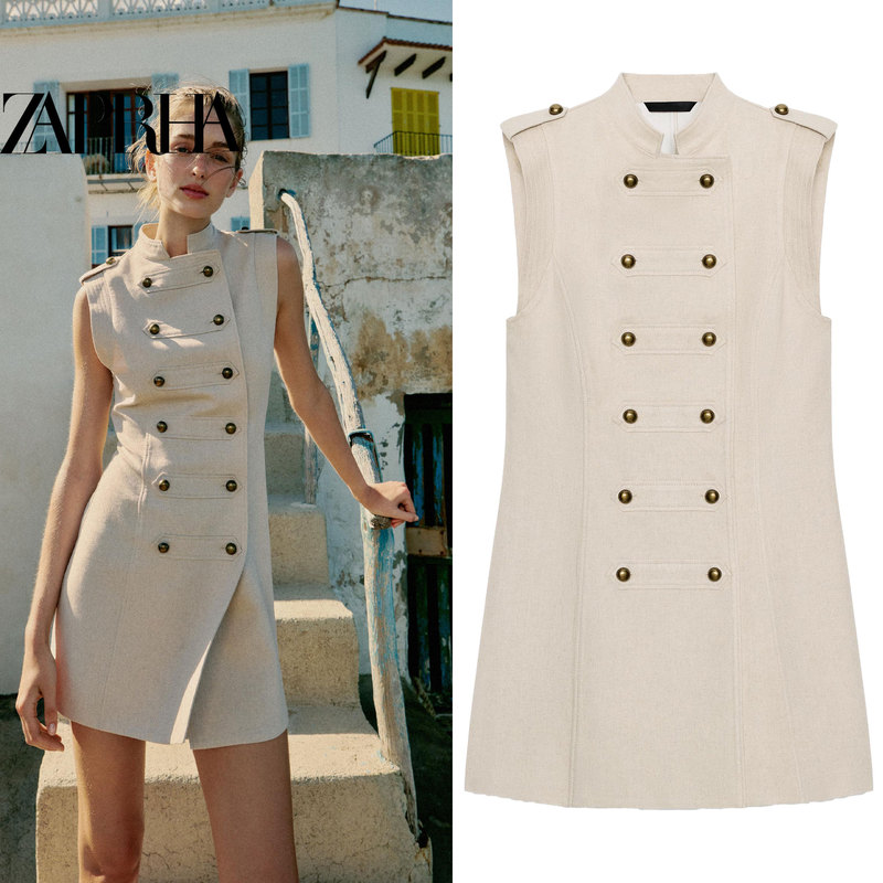 2026 Summer New Vintage British Style Knot Button Sleeveless Dress Short Style Elegant and High-End Feel 2930727