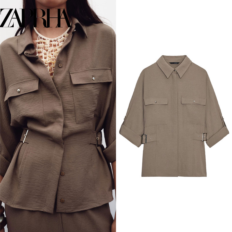 2025 Autumn New American Retro Style Side Buckle Safari Shirt 8130568