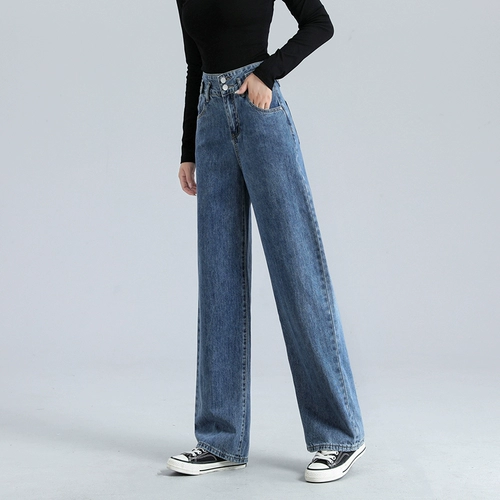 Осенние штаны, модные джинсы с начесом, 2023, высокая талия, свободный прямой крой