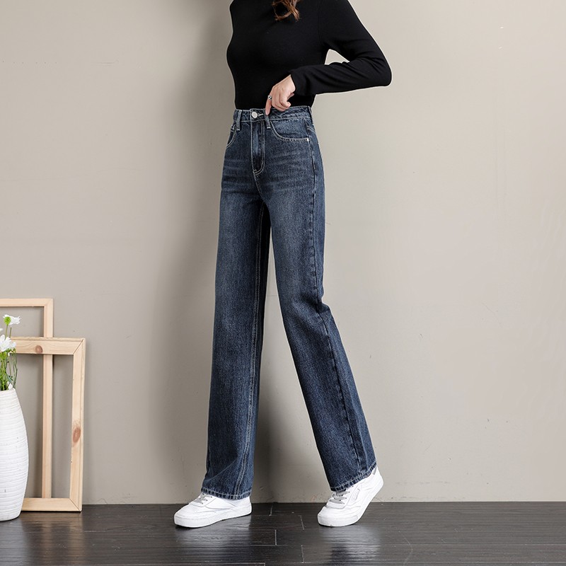 Jeans Woman Loose straight cylinder High waist 2022 New small sub-high summer slim down small broadlegged pants children