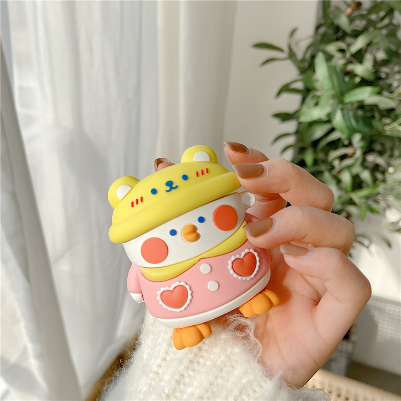 Three-color Hat Chicken Applicable Airpods Protective Sleeves AirpodsPro Headphones Sleeve Apple Wireless Bluetooth Silicone Gel Softshell 1 Generation 2 Generations Generic 3 Generations Creative Cartoon Cute South Korea Teenage Girl