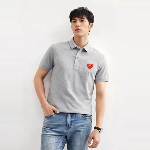 Летняя футболка polo, японская хлопковая рубашка для влюбленных, короткий рукав, с вышивкой