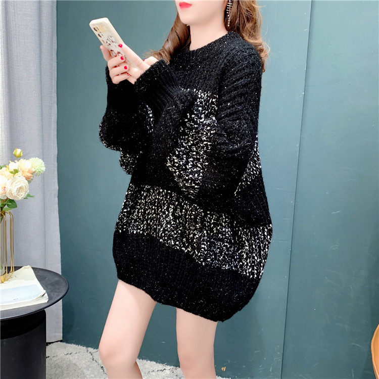 Tide 2023 new women's retro snow stripes coloured knife knife sweater loose and lazy wind collar sweater