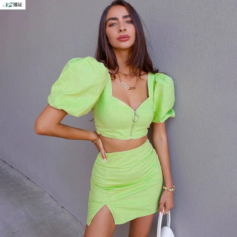 МОДА SEXY Элегантный костюм 2020 осень Новый топ + Юбка Французский Sexy сет