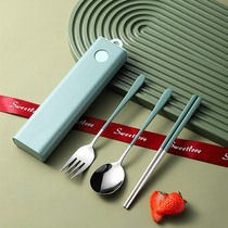 Home small two antibacterial 304 stainless steel chopsticks spoon suit portable cutlery spoon fork Three sets of student containing box