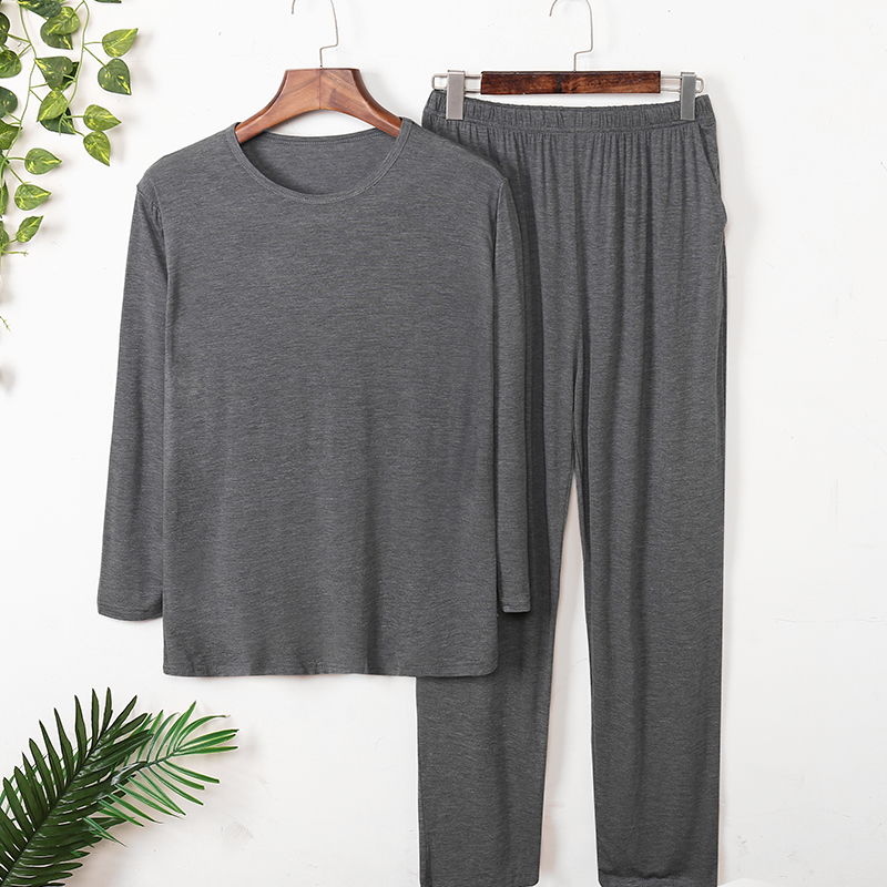 Pajamas men's modal spring and summer autumn thin long sleeve trousers plus large size round neck men's and Women's Home clothing set