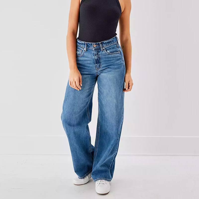 Aeo American Eagle Summer Blue High-Waisted Non-Stretch Jeans for Women, Loose, Slimming, Thin Straight-Leg Wide-Leg Pants, Trendy