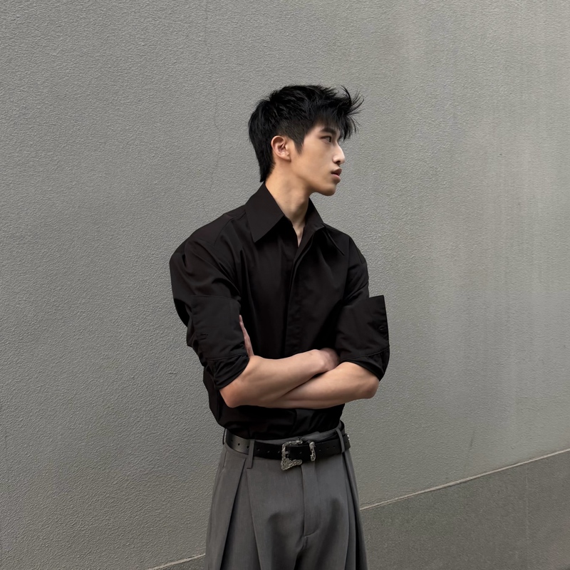 Kensectti Three-Dimensional Cut Inverted Triangle Wide Shoulder Narrow Waist Thin Shoulder Pad Slim Fit Formal Shirt