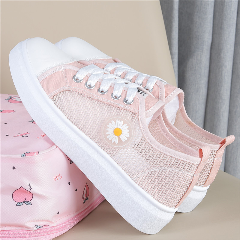 Pink FGirls' shoes 2021 Spring and summer new pattern children canvas shoe girl Versatile skate shoes ventilation leisure time student Net shoes